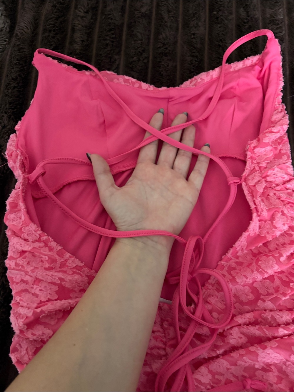 Ruched hot pink floral mini dress - Picture 6 of 7